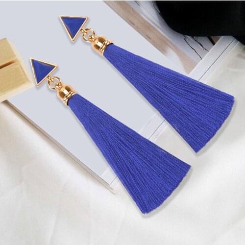 Bohemia Long Tassel Drop Earrings For Women Daily Fashion Jewelry Decoration Geometric Earrings White Red Blue Black 4 Colors