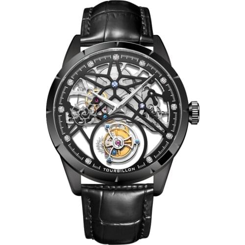 Tourbillon Watch Men Automatic Mechanical Hollow Dial Men Wristwatch Brand Luxury Unique Personality Gift Tough Guy Pilot Watch