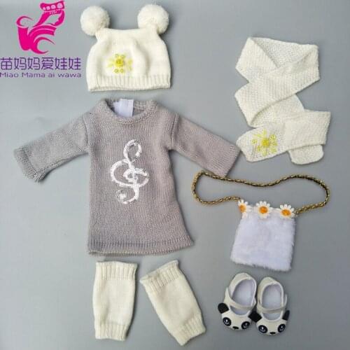 Baby doll clothes for 43cm born baby Doll knit dress hat scarf For 18 inch Girl Doll hat necklace bag Accessories