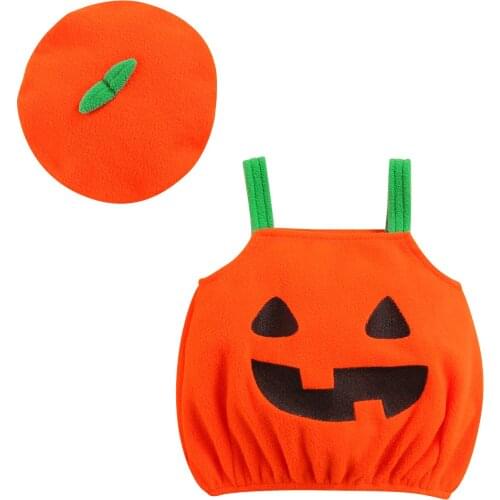 Babys Cartoon Halloween Costumes Pumpkin Costume Casual Suspender Pullover Tops And Hat Outfits Childrens Clothing Set