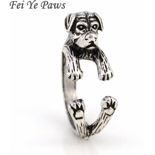Fei Ye Paws Vintage Cute Rottweiler Ring Anel Boho Chic Dog Black Rings For Women Men Jewelry Best Friend Jewellery Aneis