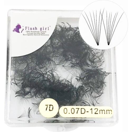 Flash girl premade 7D 12mm 0.07D/ C Short Stem 1000 fans one box Private Label Russia Volume Lashes Bulk Lashes Eyelash
