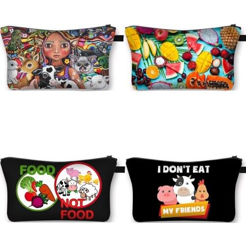 Interesting Vegan Fruit Cosmetic Bag Women Fashion Portable Ladies Pouch Fun Girls Makeup Bags Gift