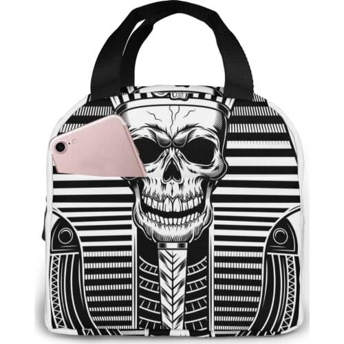 Insulated Lunch Bag Thermal Pharaoh Skull Egyptian Mummy Skeleton Tote Bags Cooler Picnic Food Lunch Box Bag
