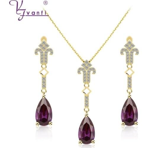 Kfvanfi Fashion Zirconia Wedding Bridal Jewelry Sets Water Drop Crystals Classic Simple Design Women Earring And Necklace Sets