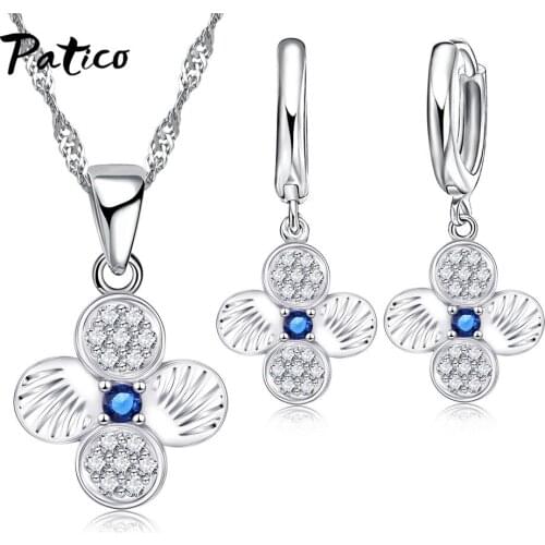 Fashion 925 Sterling Silver Wedding Necklace With Earrings Set Jewelry Geometry Crystal Choker Earrings Female Jewelry Gifts