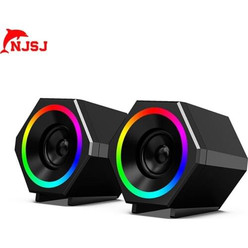 NJSJ Computer 10W 2.0 USB-Powered Gaming Speaker with Enhanced Stereo Bass RGB Colorful LED Light, 3.5mm Aux Input
