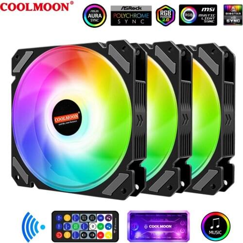 COOLMOON Quiet Moon 120mm RGB Fan Motherboard 5V ARGB Aura Sync Adjustable Colorful PC Cooler Cooling Fan 12cm Computer Case Fan