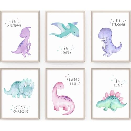 Cute Dinosaur Cartoon Animal Quote Nursery Nordic Posters And Prints Wall Art Canvas Painting Wall Pictures Baby Kids Room Decor