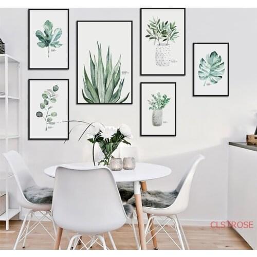 Minimalist Watercolor Green Plant Canvas Painting Modern Home Decoration Fresh Wall Art Pictures For Bedroom Nordic Poster