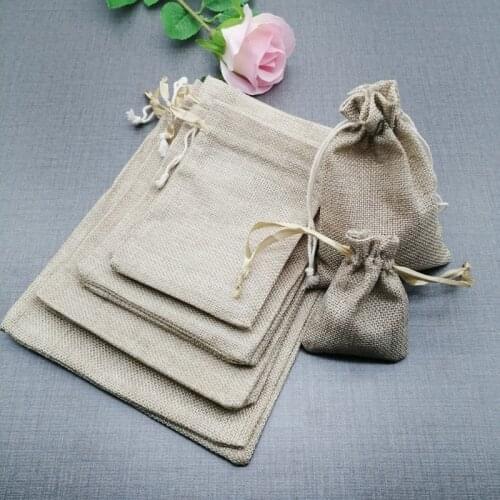 10pcs Fashion Jewelry Packaging Display Jute Gift Bag Linen Sack Jute Bags Drawstring Pouch Cloth Storage Bag Gift Packaging Bag