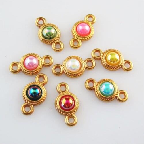 Fashion 24Pcs Round Mixed Acrylic Flatback Gold Color Charms Connectors 8.5x16mm