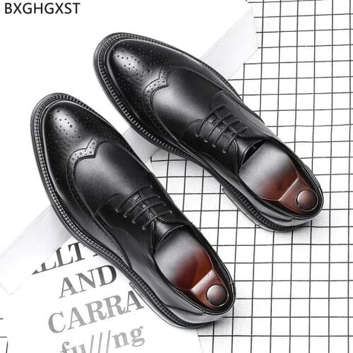 Brown Dress Shoes for Men Leather Black Brogue Shoes Men Formal Oxford Men Party Shoes 2021 Chaussure De Homme Zapatos De Hombre