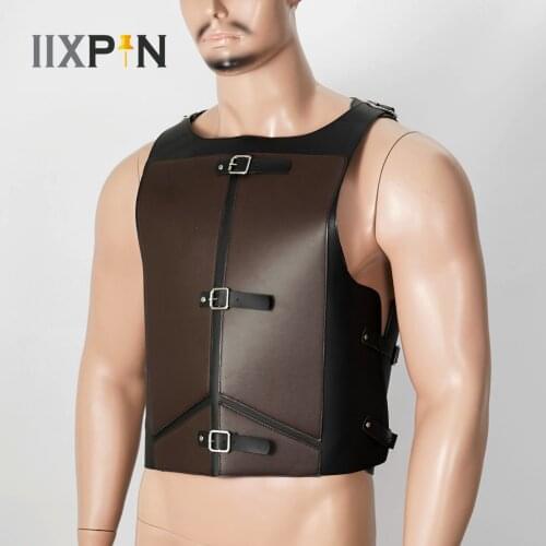 Mens Adjustable Armor Vest Medieval Steampunk Leather Breastplate Chest Guard Armor Retro Knight Body Chest for Cosplay Costume
