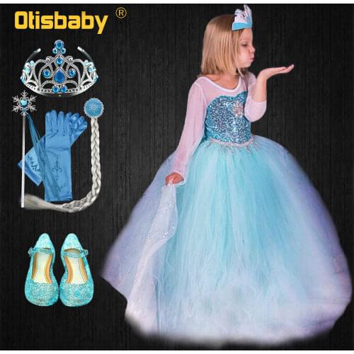 Fancy Elsa Dress for Children Infant Girl Birthday Gift Snow Queen Sequined Gown Long Carnival Elsa Costume Fantasia Infantil