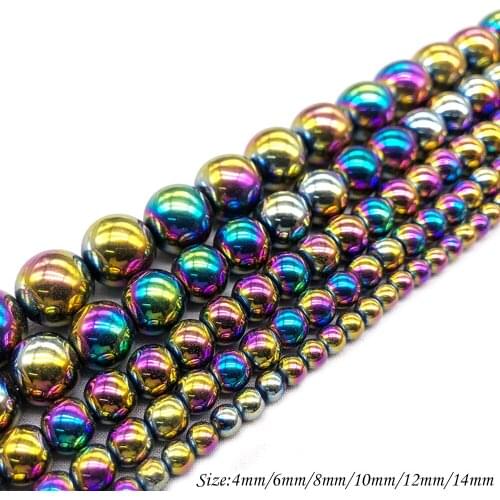 Natural Stone Rainbow Hematite Stone Round Loose Charm BeadsFitMulti-purpose Jewelry Making 4 6 8 10 12 14MMPick Size J344