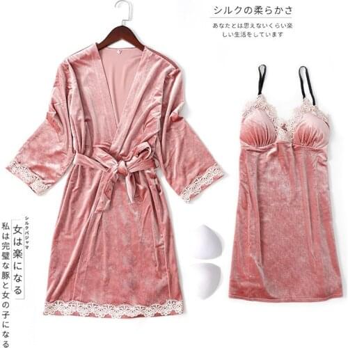 New style pajama woman autumn/winter sexy condole belt robe two pieces of golden velvet pajama home wear can be worn outside