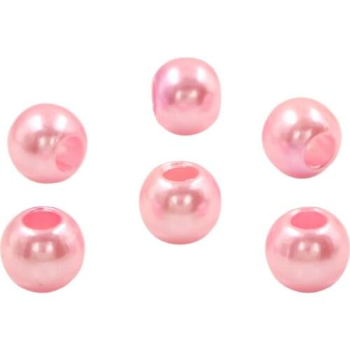 Wholesales 50pcs Pink Acrylic Shiny Simulated Pearl Rondelle Loose Large Hole Charm Beads Fit European Bracelet