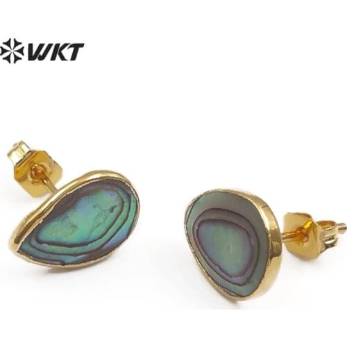 WT-E486 Tear Drop Shape Abalone Shell Earring Natural Sea Shell Jewelry Women Elegant Stud Earring Gold Framed Shell Earring