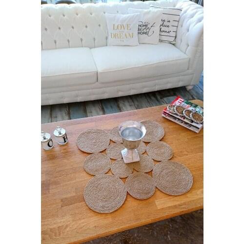 Straw Rope Table Cloth / Runner, Square,50*50 cm, Hand Woven, Jute, natural, Sewn, No Adhesive or Silicone Used