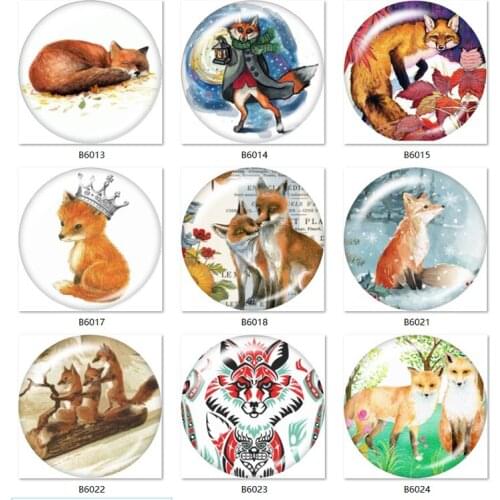 Mix set Animal FOX Christmas 18mm Snap button jewelry DIY Bracelet Round photo glass cabochons TW6007