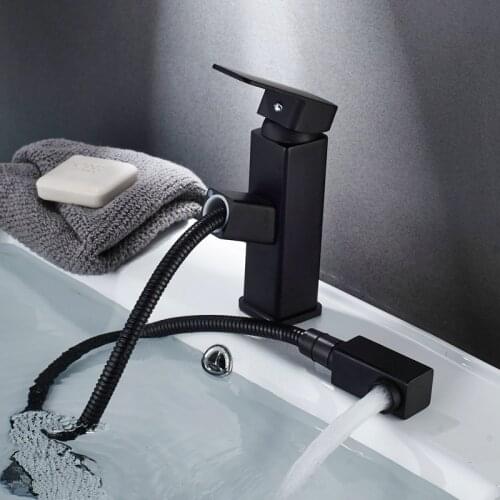 Vidric Basin Faucets Brass Black Square Bathroom Sink Pull Out Faucet Single Lever Swivel Spout Toilet Bathbasin Vessel Mixer Wa