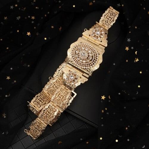 New Fashion Crystal Wedding Belts Algeria Dubai Trendy Waist Chain with Solid Gold Palting Morocco Waist Band