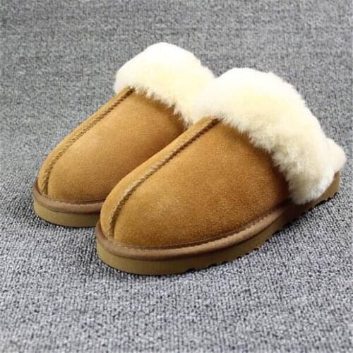 New Couple Winter Shoes Fur One Home Slippers Women Genuine Leather Warm Wool Slippers Women Shoes Cashmere Cotton Slippers
