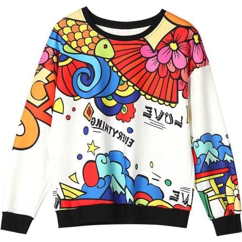 Long sleeve top 2020 europe style floral print long sleeve t shirt women casual O neck tops