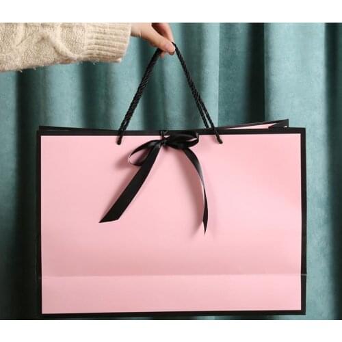 Creative clothing store paper bag bow handbag pink gift bag customizable LOGO SN3705