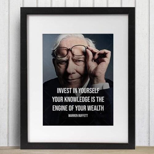 Warren Buffet Quotes Wall Art “Invest In Yourself-Engine of Wealth” Portrait Print Ready to Frame Vintage Home Office Décor
