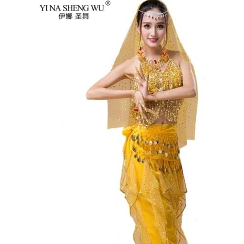Women Costume for Dance Bollywood Indian Womens Belly Dance Bollywood Indian Dress Costumes for Adults 2/3/6/8 Pieces Set
