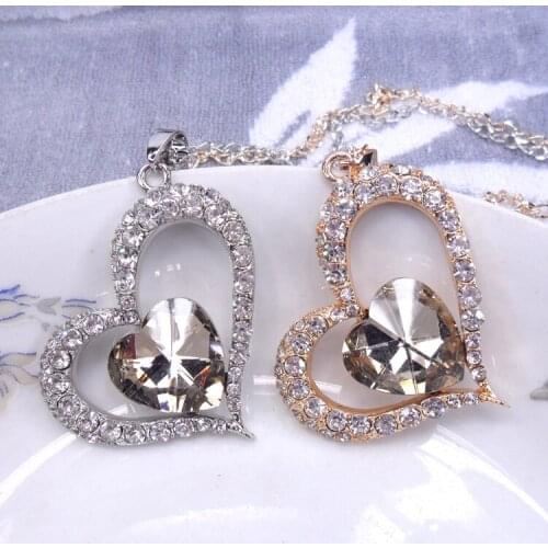 Free Shipping Gem Stone heart jewelry for women Gold silver Plated Pendant Necklace With Chain Necklaces & Pendants