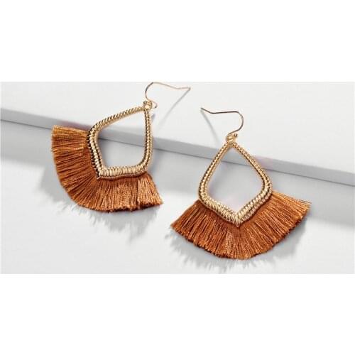 ZWPON Gold Cutouts Teardrop Fan Fringe Earrings for Women Fashion Black Gray Blue Pink Tassel Earrings Jewelry Wholesale