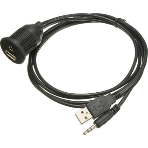 1M 3.5mm Dashboard Flush Mount USB 2.0 AUX Socket Extension Connector Lead Panel Cable For Car