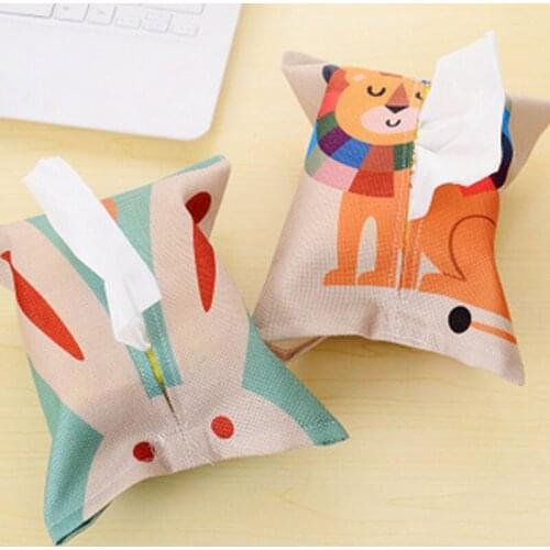 1 PC Cartoon Animals Cotton Linen Tissue Box Towel Napkin Dispenser Storage Bag Paper Holder Cover Tissue Case Desktop Organizer