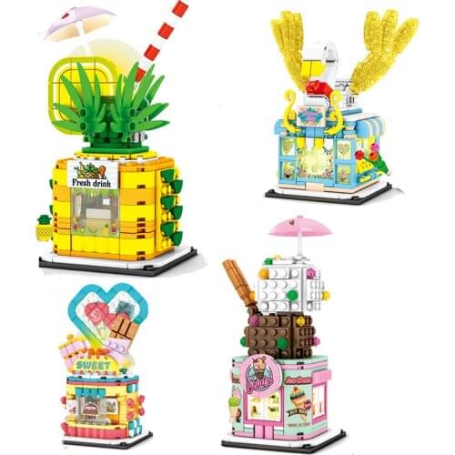2121 City Creator Street View Series Pineapple Shop Ice Cream House Bakery Building Blocks Bricks Creative toys Gifts