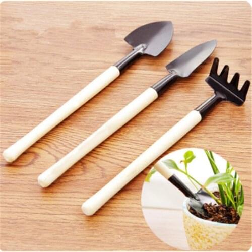 3 Pcs/set Wooden Handle Plant Soil Shovels Gardening Tools Potted Plants Maintenance Mini Spade Shovel Harrow Flowerpot Tool