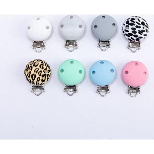 5Pcs/set Personalised Macaron 32mm Silicone Pacifier Clips White Leopard Teether Necklace Pacifier Chain Baby Accessoires