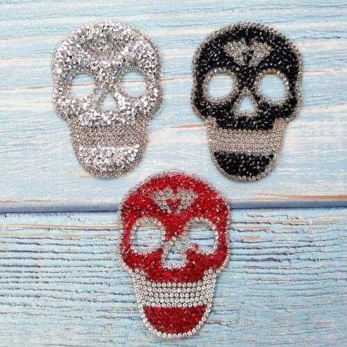 5pcs/lot Rhinestone Bead Applique Iron-on Beaded Patches For Clothes Bag Cap Fashion Skull Sticker Diy Craft Repair Decoration