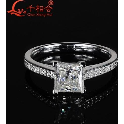7.5*7.5mm square white moissanite 925 with small moissanite brand Sterling Silver Ring Jewelry Rings Engagement