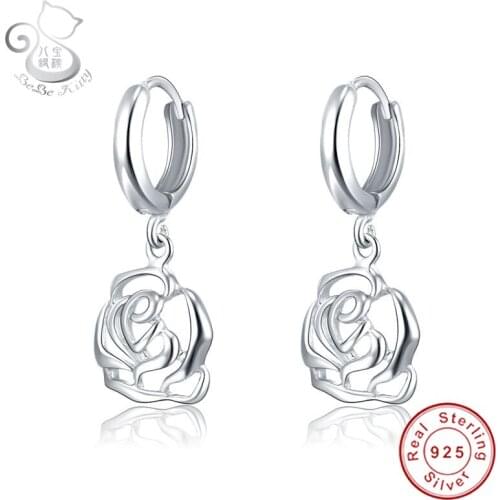 BeBe Kitty New 2018 Rigant Elegant Rose Flower Dangle Earrings Brincos 925 Sterling Silver Drop Earrings Free Shipping