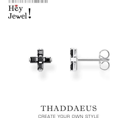 Ear Studs Cross Black,Europe Timeless Jewerly For Women Men,2020 Summer New Trendy Symbolic Motif Gift in 925 Sterling Silver