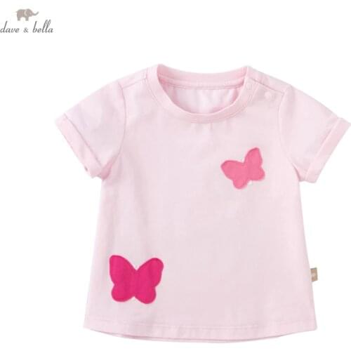 DB16873 dave bella summer baby girls cute cartoon T-shirt children tops girl kids fashion tees