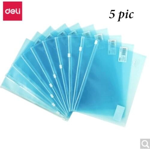 Deli 5589 A5 Zipper Bag Frosted Document Folder / Information Bag / Business Office / Plastic File Folder Portable 5 Pieces