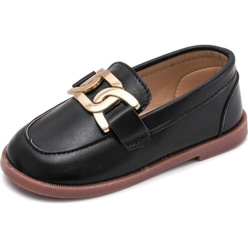 Kids Casual Shoes for Boys Girls Children Sneakers Leather Flats Loafers Metal Chains Fashion Classic Soft Shoes Slip-on Party