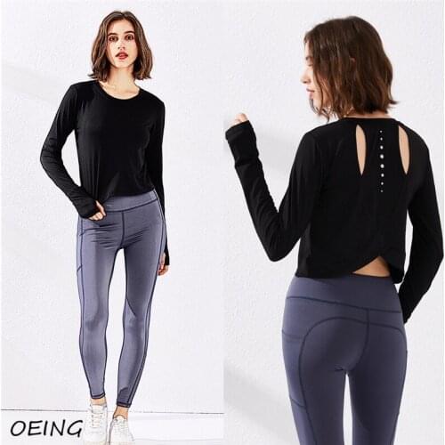 Breathable Hollow Out Fitness Long Sleeve Crop Tops Workout Gym Clothes Exercise Yoga Jogging Sport Wear