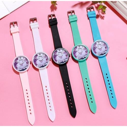 Hot Cartoon Big Head Pig Ladies Watch Middle School Students Cute Simple Girl Heart Small Fresh Wild Japanese Ins Harajuku Style
