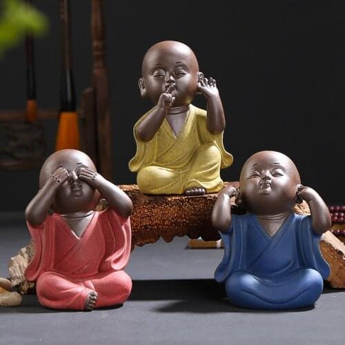 Ceramic Set of three decorative monk figures, set of a tea table, home accessories for life miniature figurines WJ810