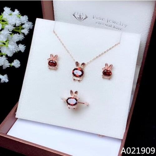 KJJEAXCMY boutique jewelry 925 sterling silver inlaid Natural Garnet Necklace Earring Ring Female Suit Support Detection trendy